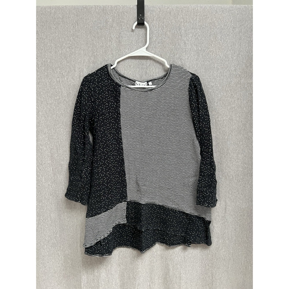 Habitat Clothes to Live In XS Striped Dot 100% Cotton Top Black White 3/4 Sleeve